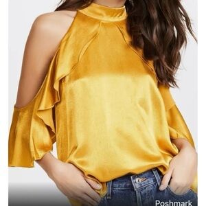 Anthropologie, Ella Moss, Cold Shoulder Blouse, XS, Gold, Excellent Condition